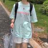 Summer short-sleeved medium and long T-shirt girl's new loose Harajuku ins solid color bottomed half-sleeved top