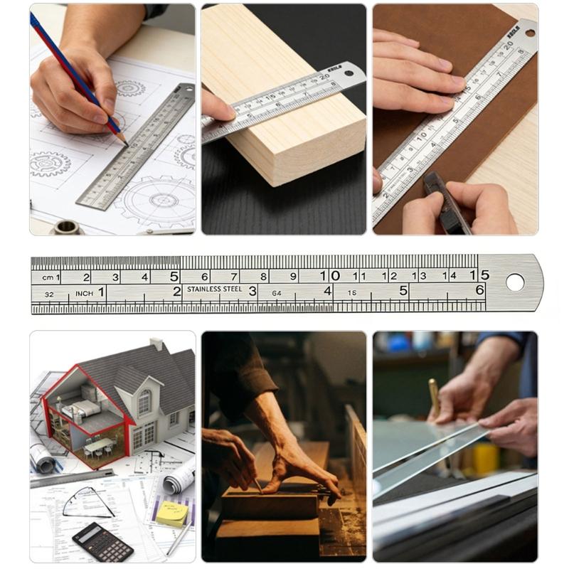 High Accuracy Steel Drawing Ruler with Double Scale System Metric Royal Etched Marks Easy To Use for Engineers