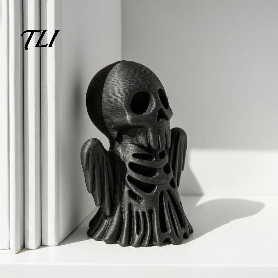 3D Printed Skull Sculpture Cthulhu Statue, Gothic Hollow Skeleton Decor, Matte Black Dark Theme Home Decor Horror Figurine for Bedroom Office