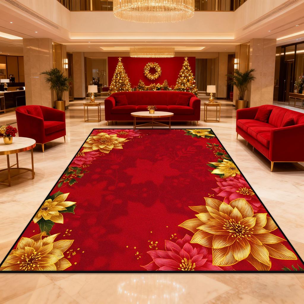 Gorgeous Poinsettia Red Area Rug Large Area Living Rooms El Lobbies Carpet Non-slip Home Luxurious Bedroom Decor Floor Mat