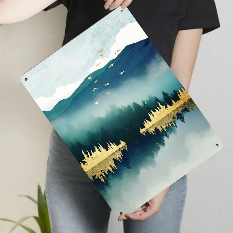 

Golden Forest Landscape Reflected Iron Painting Modern Home Wall Decor Living Room Art Hanging 20x30cm（7.8x11.8inch）