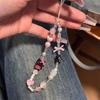 Pink Beaded Cat Bowknot Phone Lanyard for Women - Cute Anti-lost Accessory