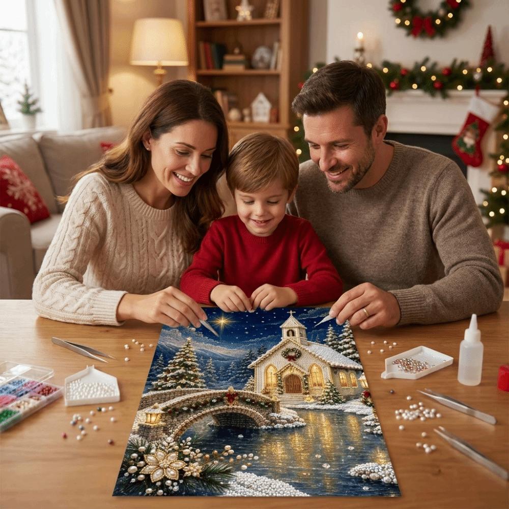 Handmade Christmas Night Scene Pearl Painting Kit Sparkle Pearl Art Craft Kit  Christmas Gift