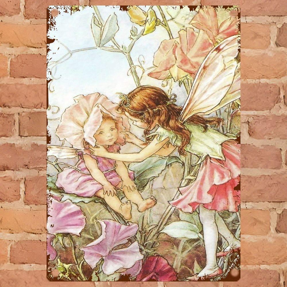 Vintage Metal Tin Sign Bird Feeding Chicks on Flowers Florist Decor For Living Room 20x30cm
