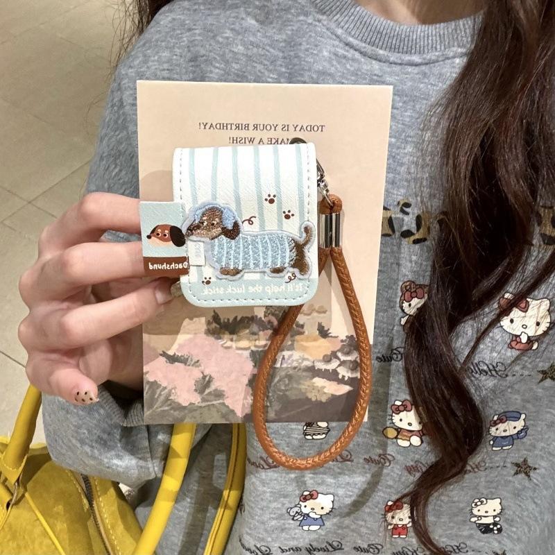 Japanese and Korean blue and white striped embroidered dachshund for AirPods 1 /1 earphone protective case cover 1pro third generation niche