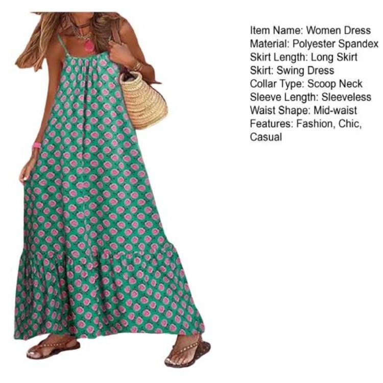 Backless Swing Summer Beach Dress Women Boho Maxi Spaghetti Strap Flowy Sleeveless Sundress Long