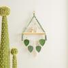 Nordic Handwoven Wall Hanging Tapestry with Shelf Leaf Design Home Decor Green 39x90cm