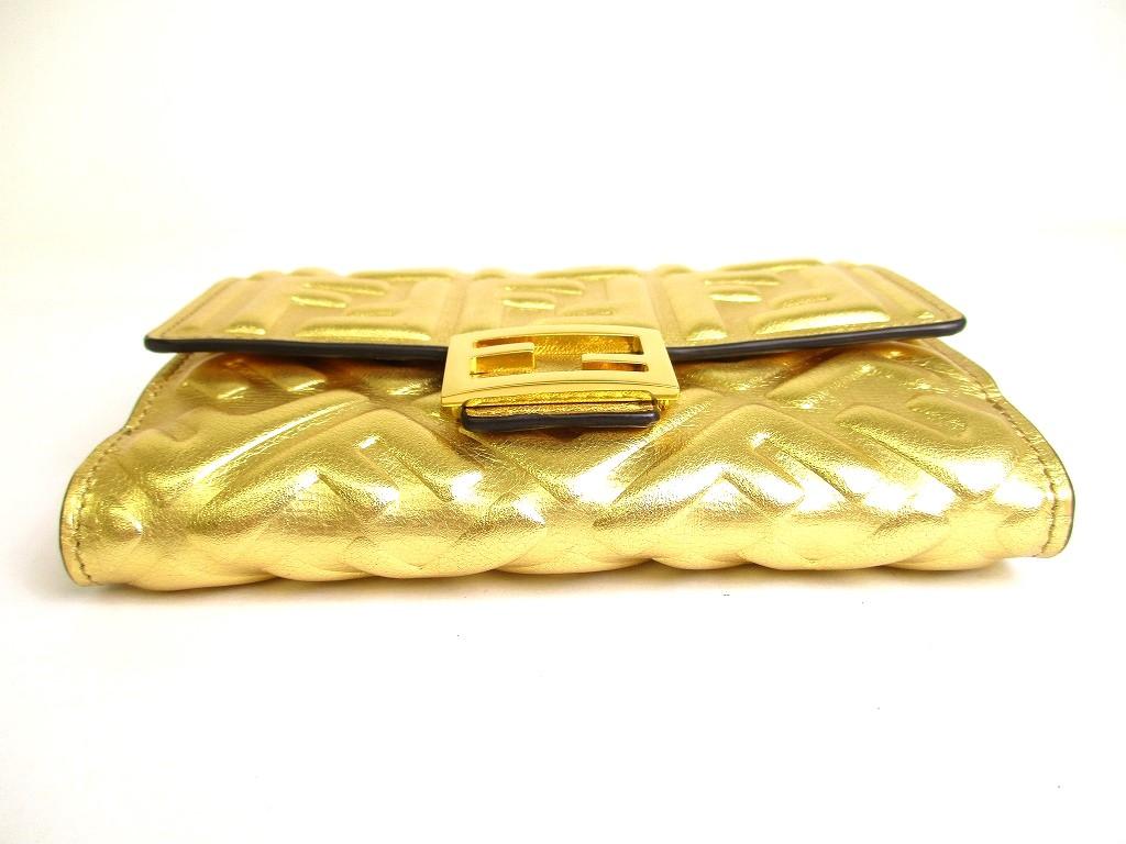 Authentic FENDI Zucca Gold Leather Bifold Wallet Conpact Wallet #9708  Refurbished