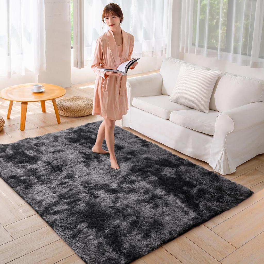 Beddiny Washable 120x160cm Comfortable Rug with 30D Urethane Fill and Unique Antibacterial and Deodorizing Rug, Black/Gray, (59.2x62.2 Inches) -