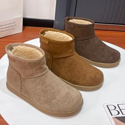 Suede Flats Women Ankle Snow Boots Fashion Warm Plush Cotton Low Heels Shoes Walking Boots Woman 2025 Trend Chelsea Botas Femme