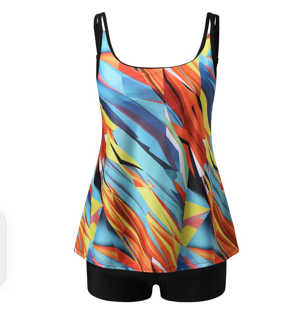 New Large-size Printed Large-size Split Flat-angle Tankini Suit Swimsuit for Women