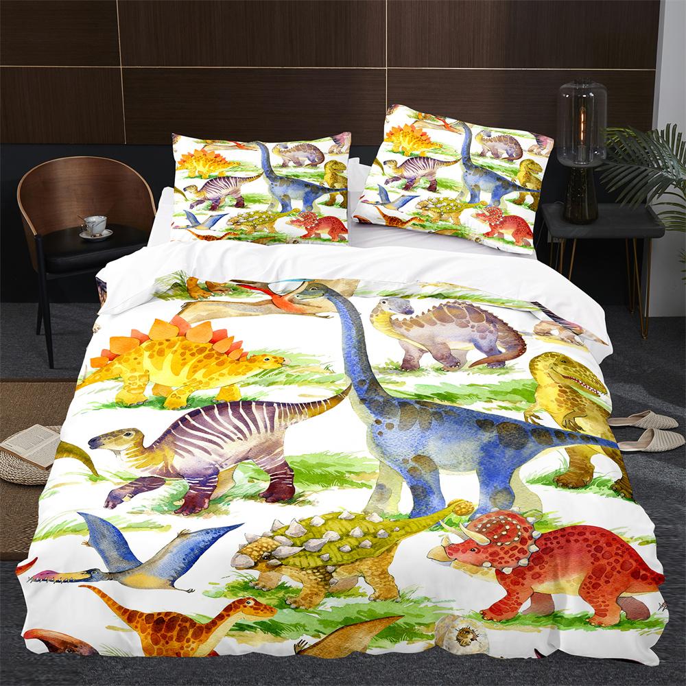 Cartoon Dinosaur Duvet Cover King Queen Size Jurassic World Theme Bedding Set For Kids Boys Ancient Animal Polyester Quilt Cover