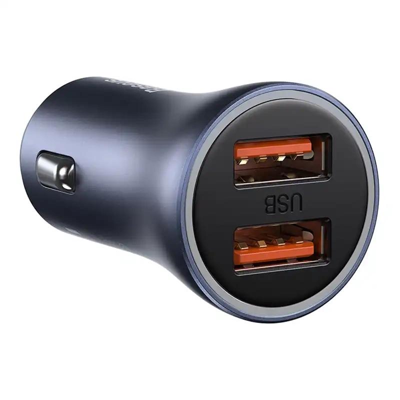 Ładowarka Samochodowa Baseus Golden Contactor Pro, 2X Usb, 40W (Szara) + Kabel Usb Do Usb-C 1M (Czarny)