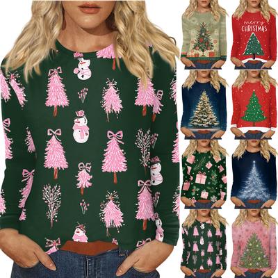 Damen Täglich Lässig Langärmlig Bedruckt O-Ausschnitt Oberteil