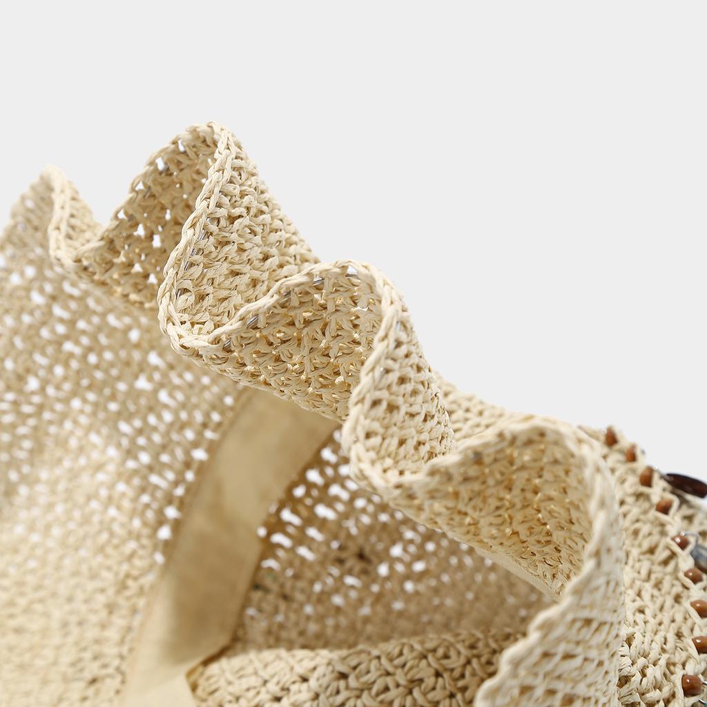 Gehäkelter Strohhut Sommer Hohl Sonnenschutzhut Atmungsaktiver Gewebter Strohhut Damen Strandhut