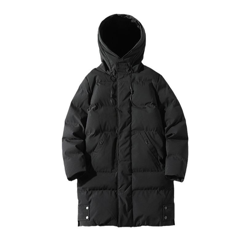 Men's Winter Hooded Mid-length Cotton-padded Jacket - Thick, Loose-fit Outerwear.