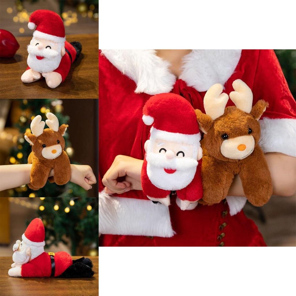 Cute Christmas Santa Claus Plush Doll Toy With Wrist Paddle Bracelet For Children 25cm Height