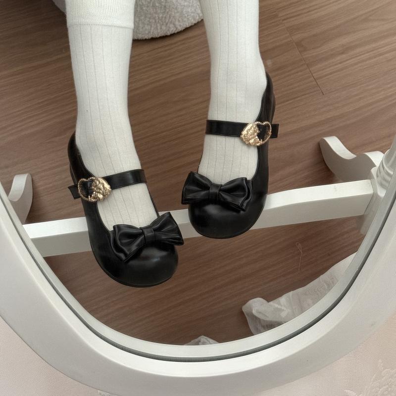 Cute Bow Versatile Sweetheart Small Leather Shoes Women's New Soft Girl Low Heel Round Head Mary Jane Shoes