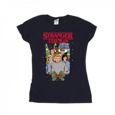 Camiseta de Algodão Netflix Feminina/Senhora Pôster de Natal Stranger Things