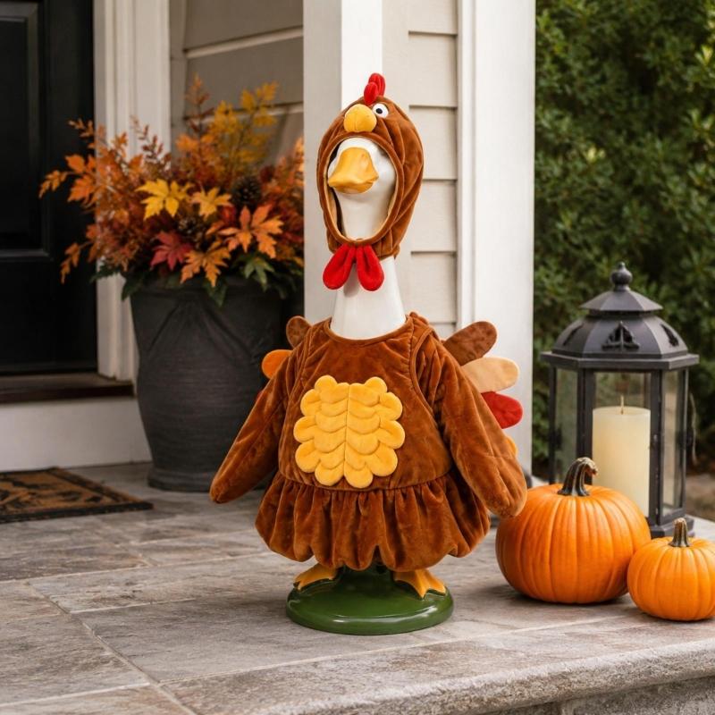 Seasonal Geese Statue Clothes, 23-Inch Porch Costume for Fall and Thanksgiving Household Decorating Displays