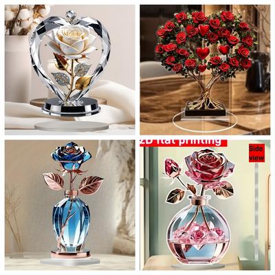 New Romantic Rose Flower Acrylic Desktop Decor Item - Gift for Couples On Anniversary - Decoration Item