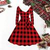 Dames Kerstprint Midi Jurk, Lange Mouwen V‑hals Bontrand A-lijn Feestjurk, Kerst Limited Edition