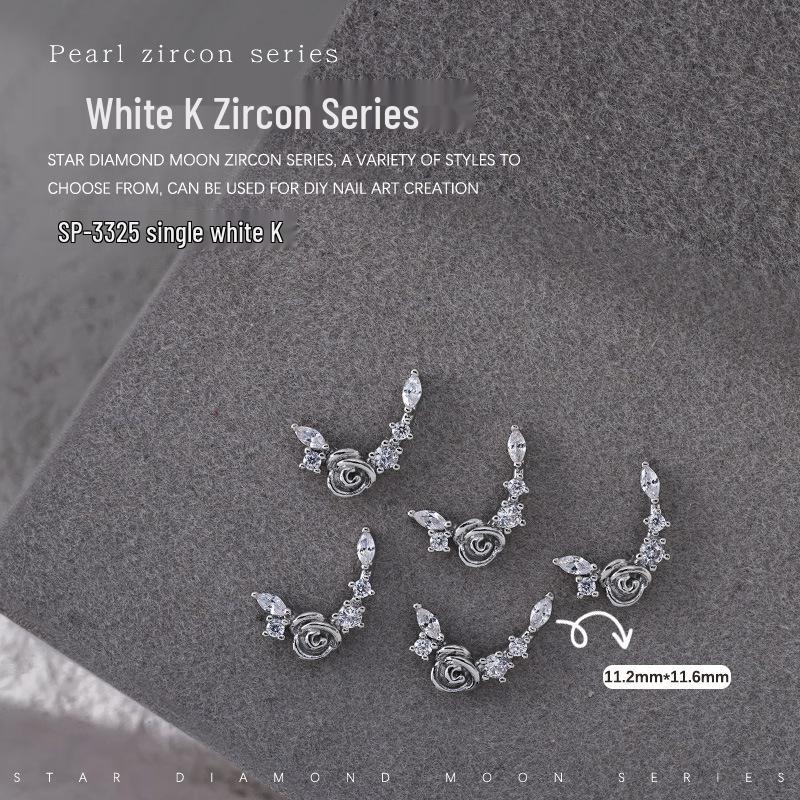 French Crescent Bow Full Diamond Heart V-shaped Zircon 3D Nail Art Decoration with Flat Bottom