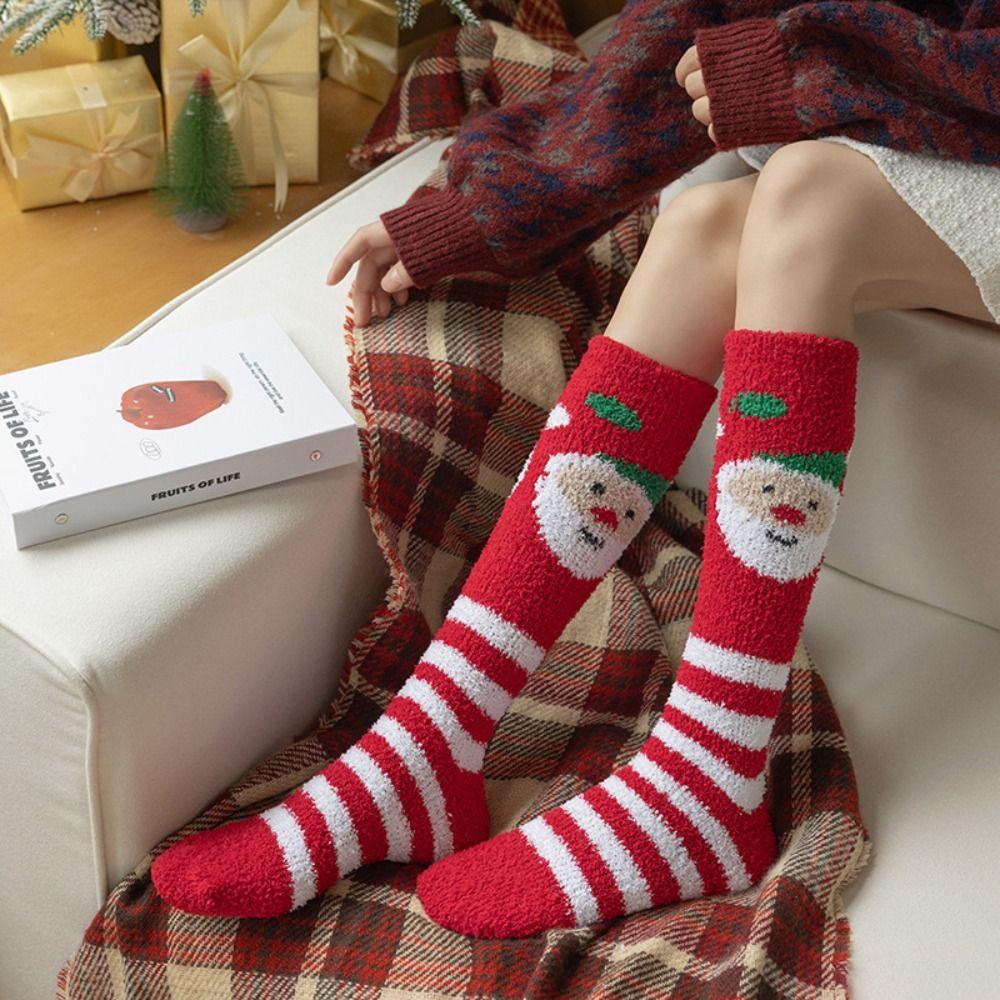 

Calf Socks Christmas Stocking Coral Fleece Women Hosiery Thick Home Sleep Socks Home Wear Style D