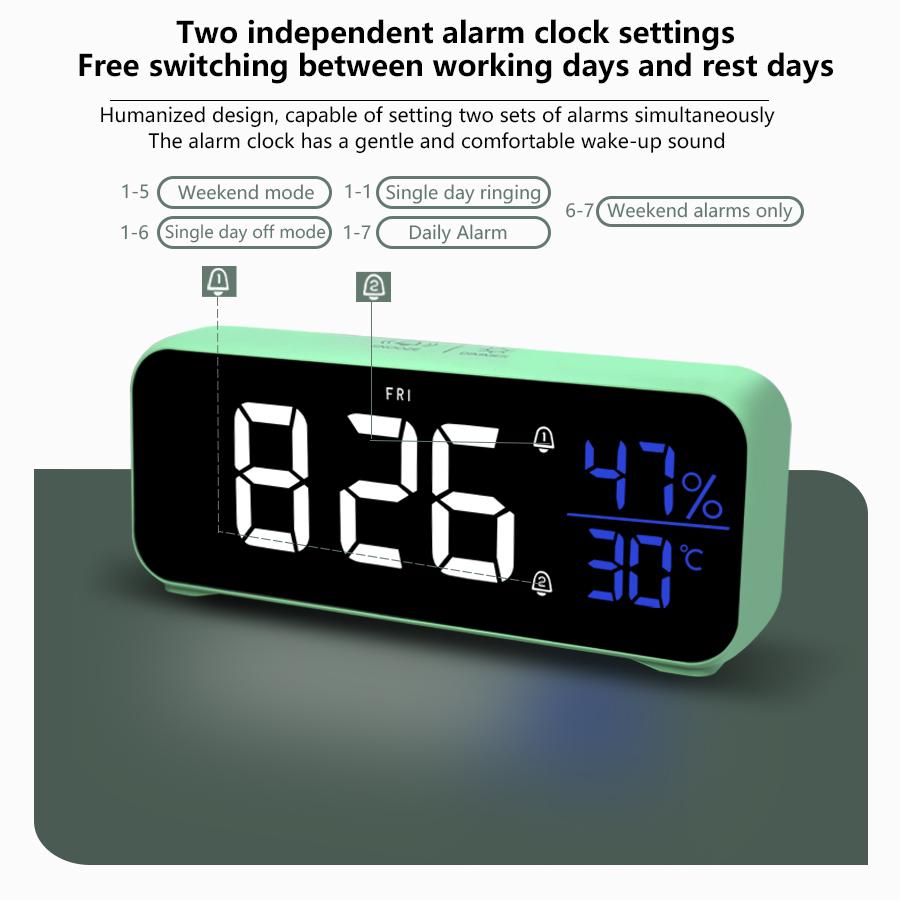 Music LED Digital Alarm Clock Voice Control Temperature Humidity Display Desktop Clocks Home Table Decoration Built-in 1200mAh
