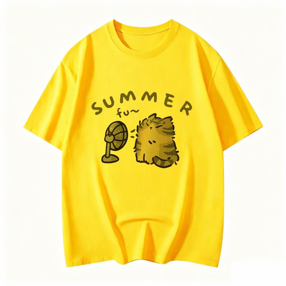 Fan Cat And Unisex Pure Tshirt Unisex American Street Creative Blow Summer Relaxed Short Sleeve Couple Wear Ins Top