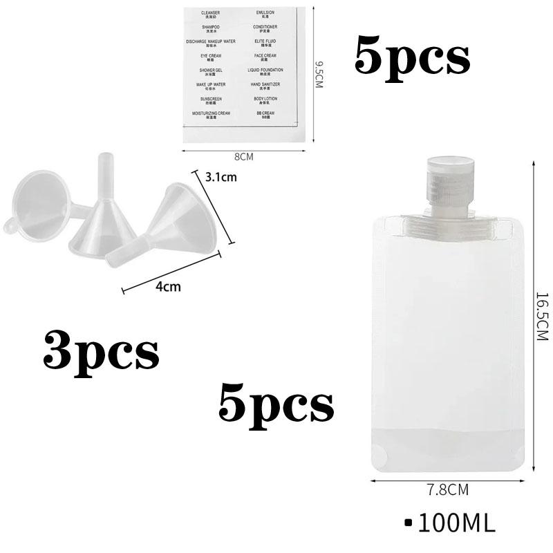 5PCs empty travel squeeze bags, Lotion dispenser bag, refillable shampoo, toiletries, conditioner, liquid cosmetic storage bags