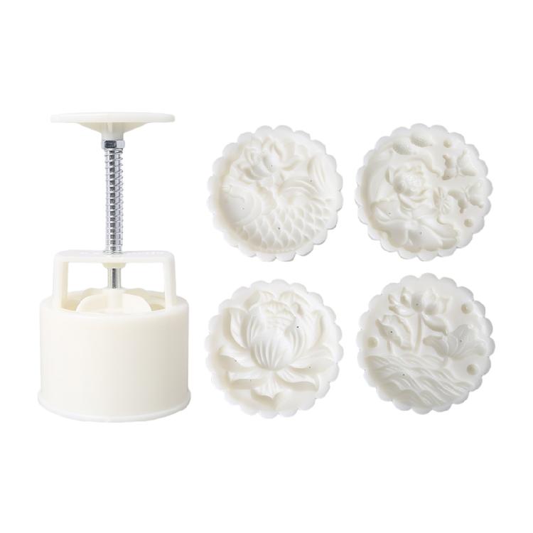 

Mooncake Stamp Cutter Pastry Tool Mooncake Maker with 3D Flower Fish Pattern