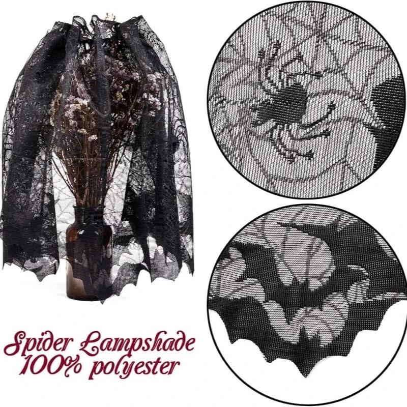 Spooky Black Lace Halloween Tablecloth Decorative Table Runner for Mantel Dining Table Ghost Party Home Indoor Decoration Prop