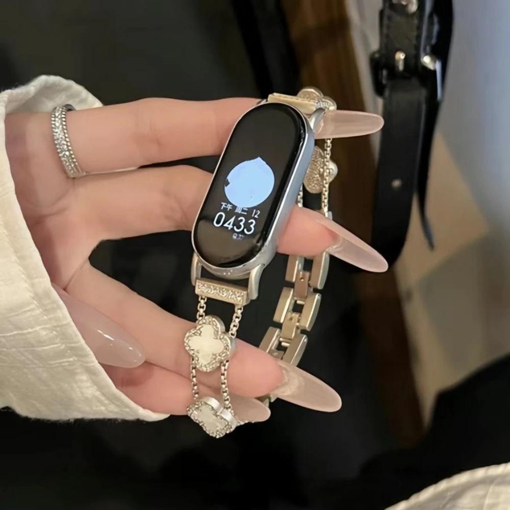 

Новый роскошный четырехлистник металлический Для ремешка Xiaomi Band 9/8/NFC Xiaomi 10 For XIAOMi Band 8