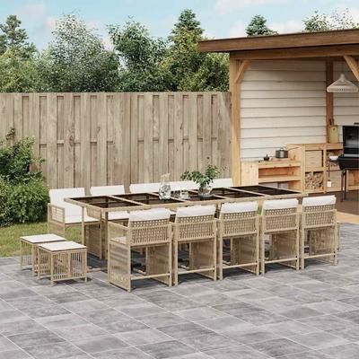 Vidaxl 15-Cz. Garden Furniture Set With Cushions, Beige, PE Rattan