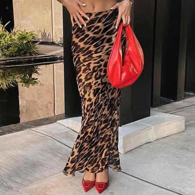 2024 Yaz Seksi Leopar Desenli Balık Kuyruğu Şifon Yerlere Kadar Uzun Etek – Avrupa ve Amerikan Trend Moda Stili