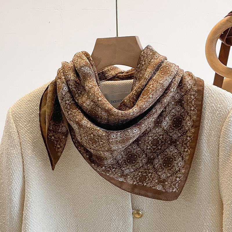 Orange Cashew Flower Cotton and Linen Hair Scarf  Small Square Scarf  Women's Thin Scarf  Linen Headscarf  Versatile Shirt