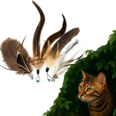 Lunarcat Cat Toy, Feather Cat Teaser, 4 Interchangeable Heads, Natural Feather Toy with 4 Types of Bird Feathers, Popular Educational Toy, Exercise &