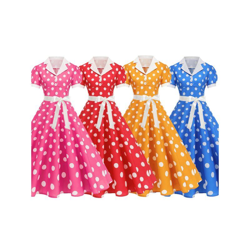 

Amazon Fashion Стиль Мода Элегантный Горячая Распродажа Рубашка в горошек Белый воротник Французский стиль Ретро Хепберн Гонконгский стиль Платье Red M