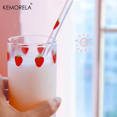 300ml Strawberry Orange Cute Glass Cup Transparent Coffee Milk Water Cups Student Milk Heat Resistant Cold Drinks Without Straw