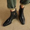 Fashion NEW Autumn Women Boots Genuine Leather Shoes for Women Square Toe Chunky Heel Shoes Rivet Zip Ankle Boots Concise Western Boots