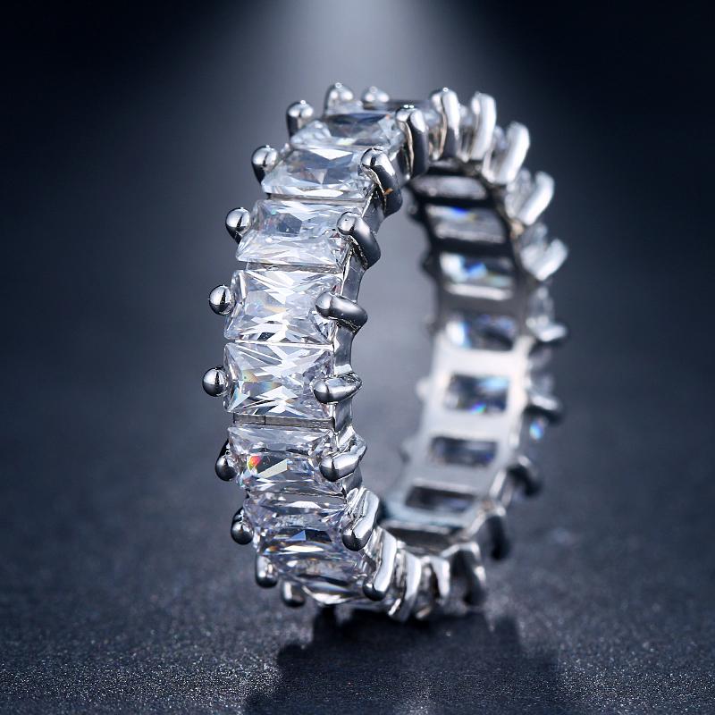 

LXOEN Silver Color Square CZ Rings Paved Austrian Zircon Fashion Women Ring for Party Engagement Ring Jewelry Gift 9