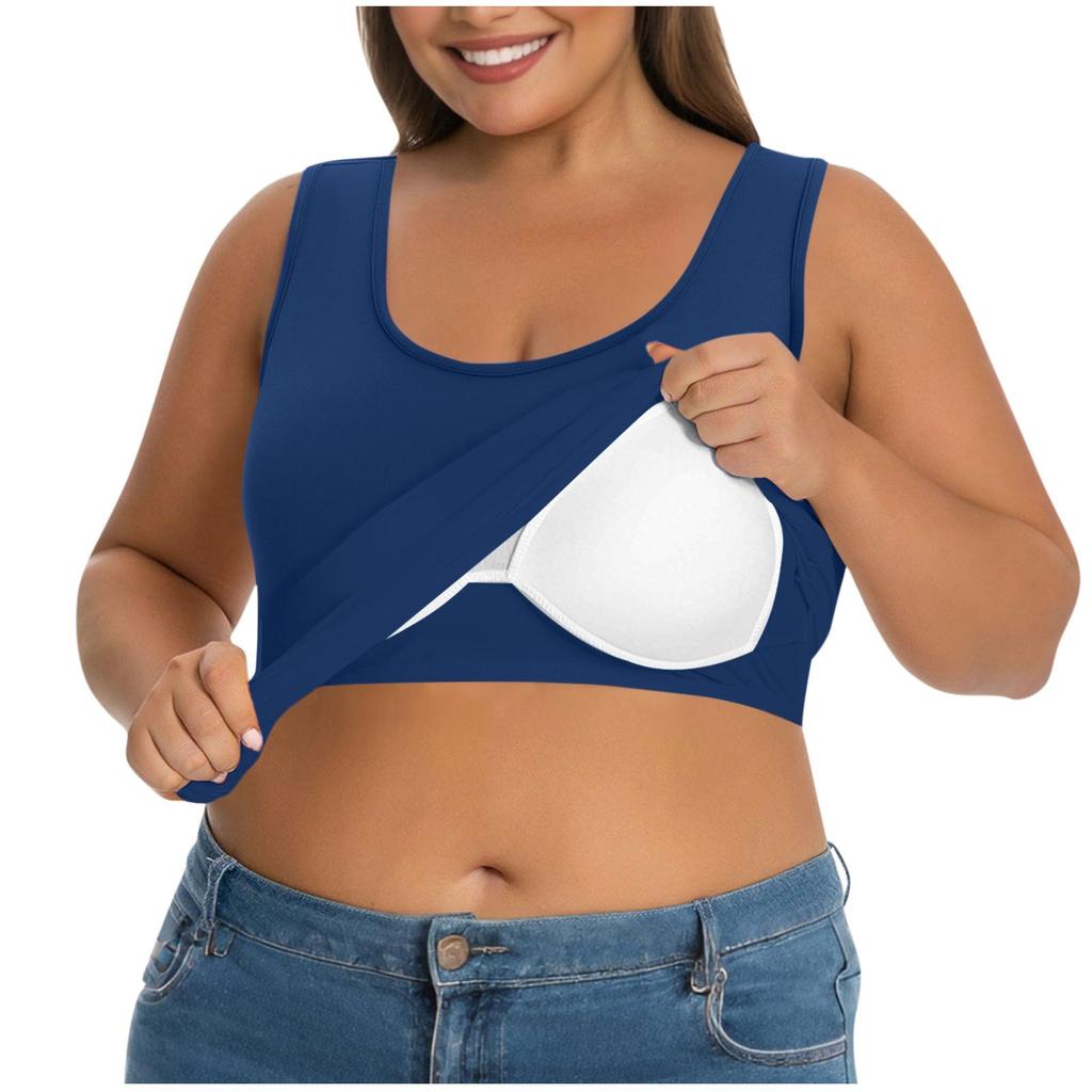 Women’s Plus Size Sleeveless Tank Top with Built In Bra Soft Stretchy Fabric Wireless Support Layered Design