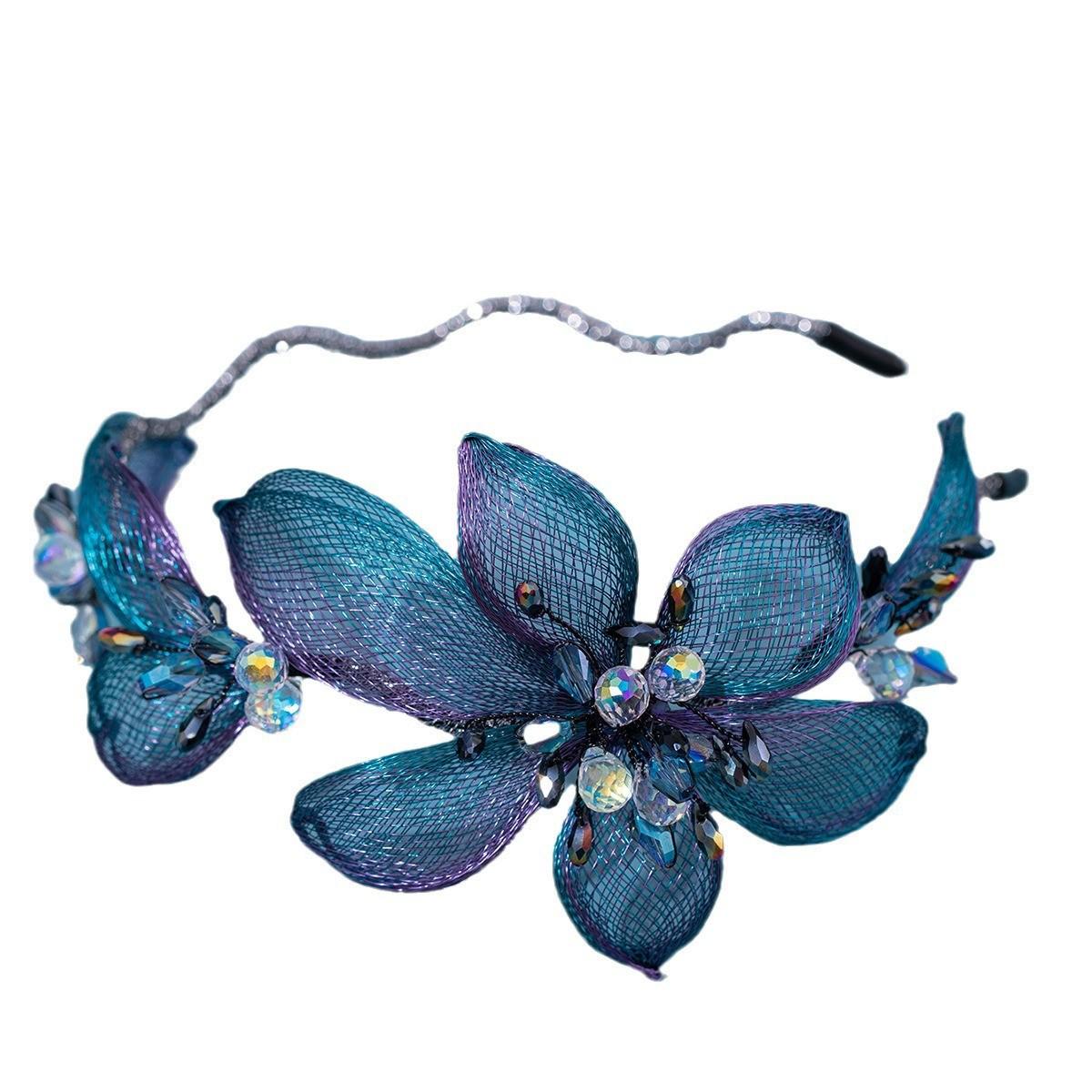 

Элегантный Свадебный Ободок/Лоза Ручной Работы с Цветком и Бабочкой из Стразов