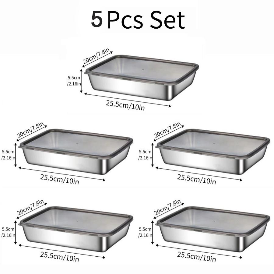 5/6 PCS Stainless Steel Food Storage Plate with Lids Hotpot Preparation Plate Stackable for Meat Fruits Veggies Camping Kitchen