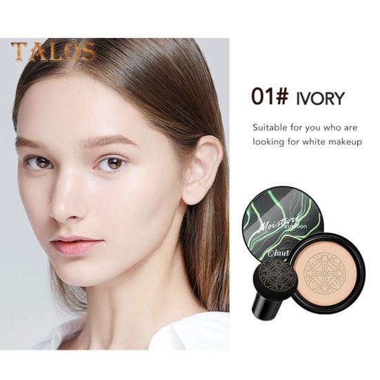 Crème CC avec houppette à poudre de champignon Fond de teint correcteur de couleur à couvrance totale Hydratant Longue durée Contrôle du sébum Anti-cernes léger et naturel
