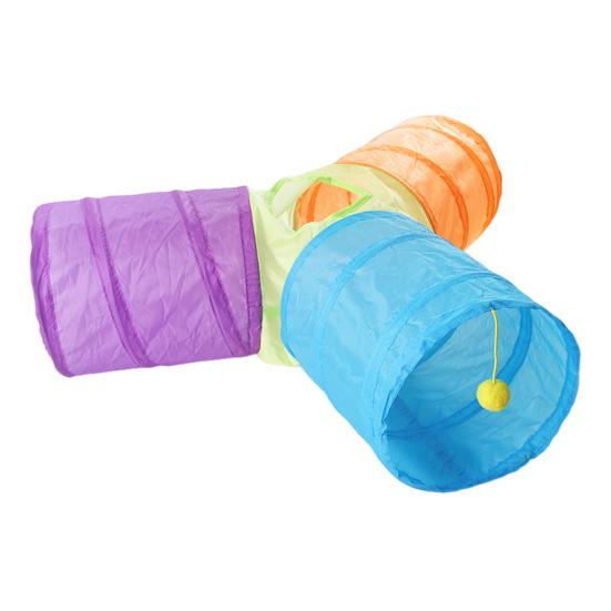 Folding Cat Tunnel with High Elastic Steel Wire Frame Y-Shaped Tee Design 4-color Combination Cat Tunnel