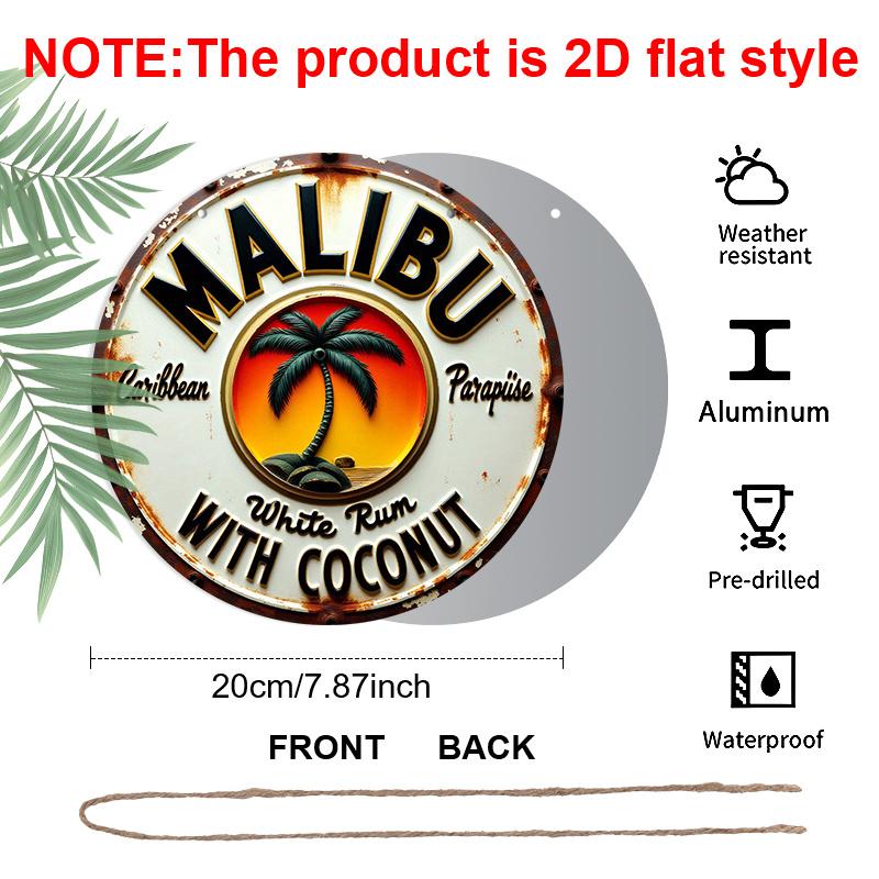[Segno Rum Tropicale] Piatto 2D, 1 pz Segno da Parete in Metallo Rum & Cocco Tropicale Caraibico - Rotondo Alluminio Durevole Arte da Spiaggia con Palme & Pappagallo per Bar