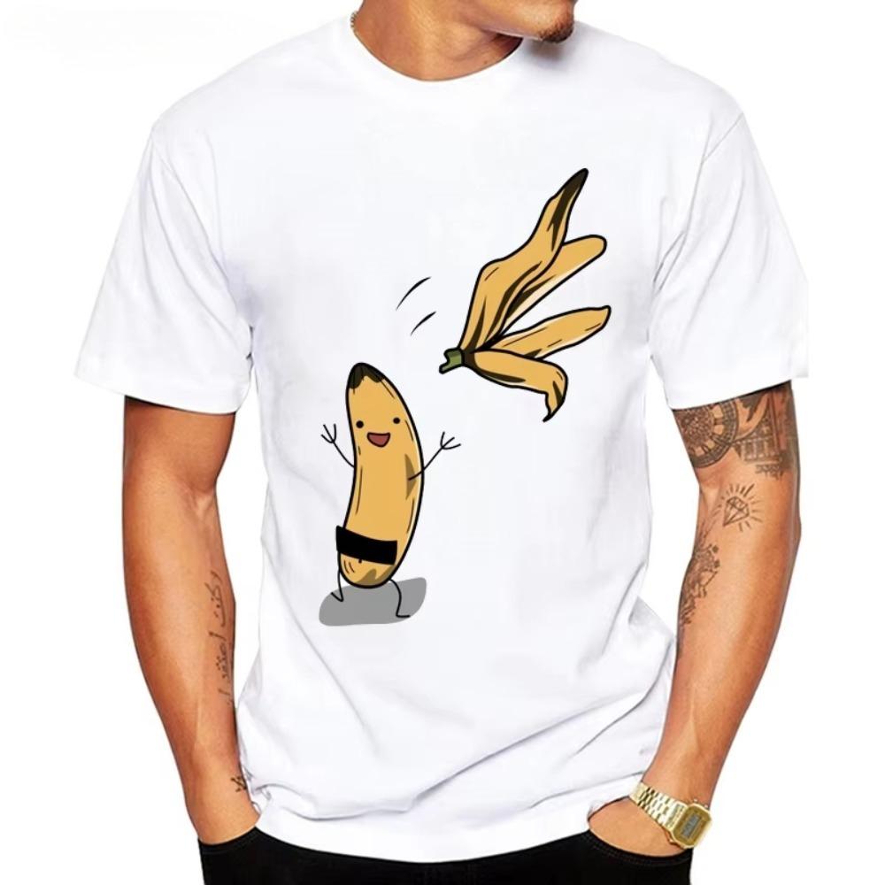 Casual Funny TShirt Men Naked Banana Cartoon Print Short Sleeve ONeck T Shirt Men Summer Humor Joke Tee Homme Top Comfortable