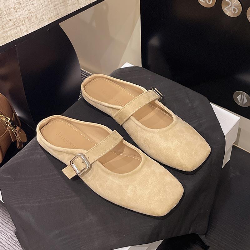 French Evening Breeze Flat-bottomed Bag Head Half Slippers Women's Outer Wear 2025 New Spring and Summer One-pedal Muller Half-tray Single Shoes